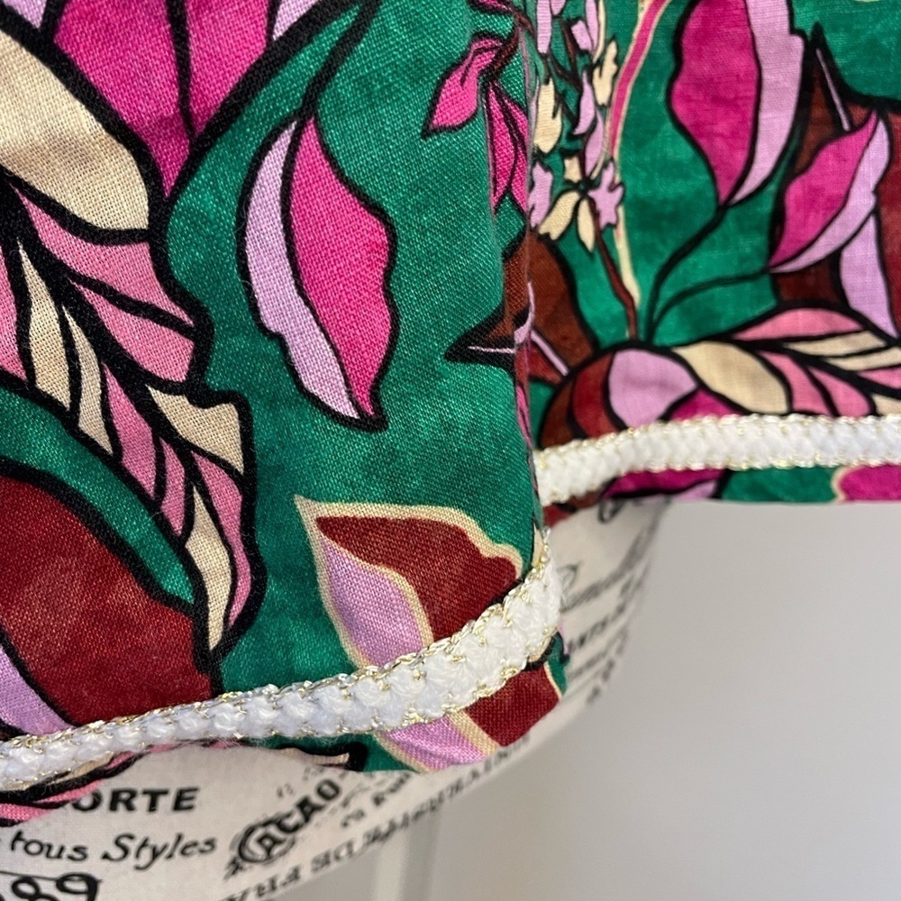 Cynthia Rowley Floral Off-Shoulder Linen Top - Pink and Green Size Large. - Picture 5 of 10